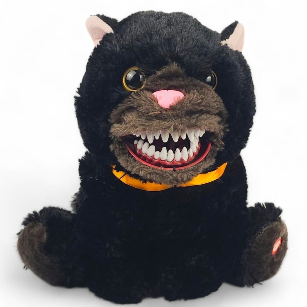 Kids of America Corp Scary Black Cat Plush Animated Teeth Halloween Sound RARE